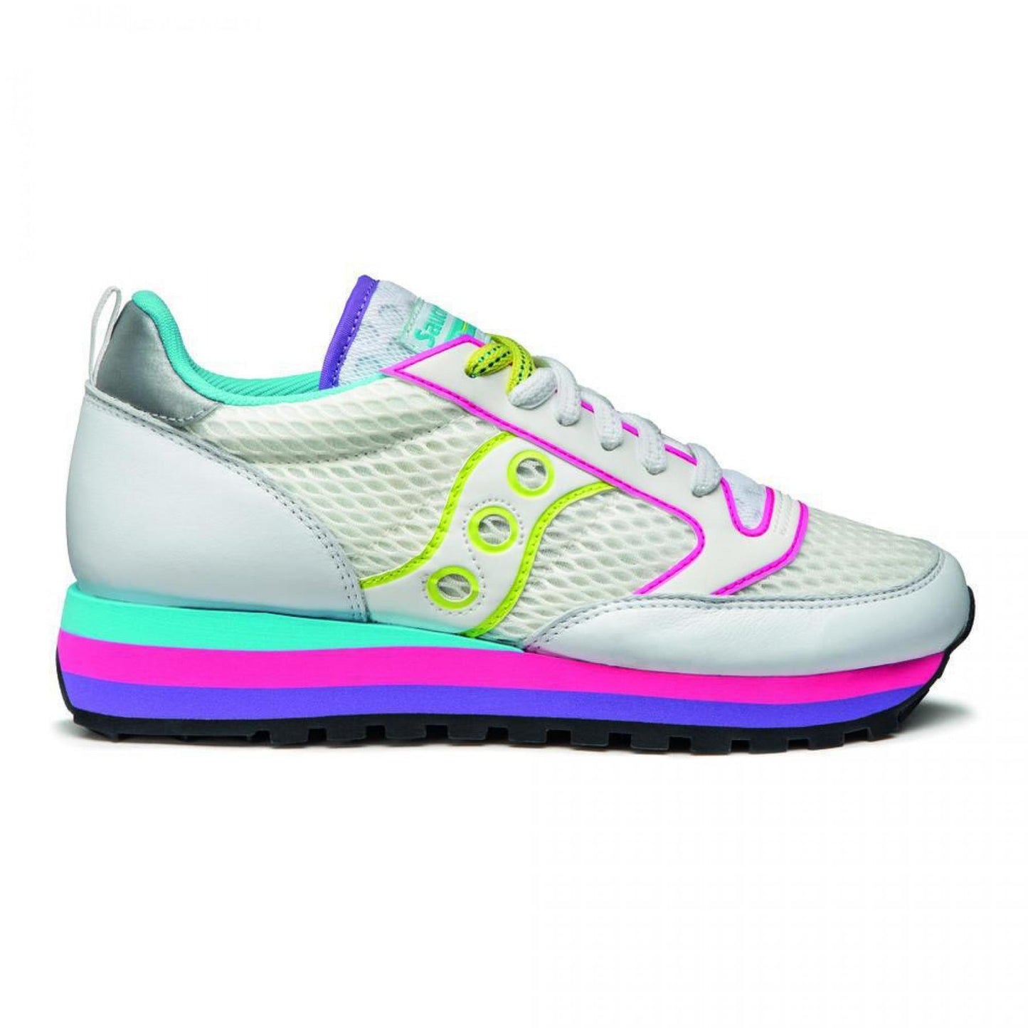 Women's Saucony Originals Jazz Triple, White/Neon, 9 B Medium